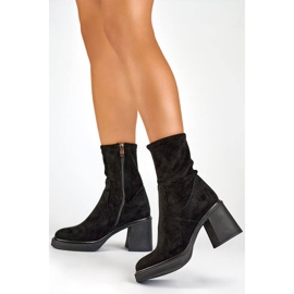 Bottines femme à tige en daim souple, noir GD-FL2202B 2