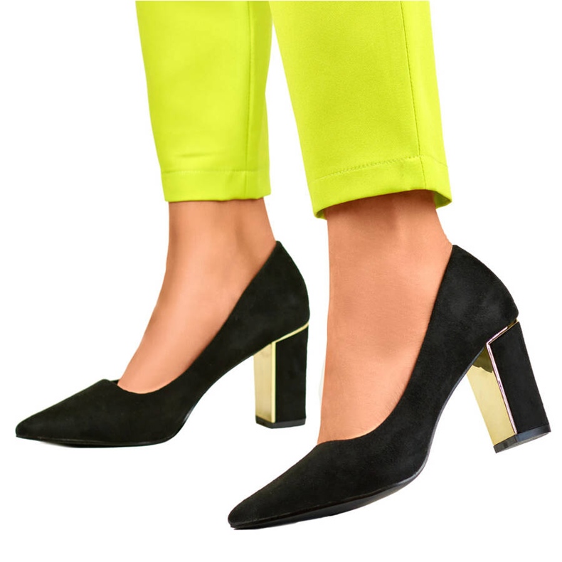 Escarpins pointus pour femme à talon haut décoratif, daim noir GD-DO112A-B 2