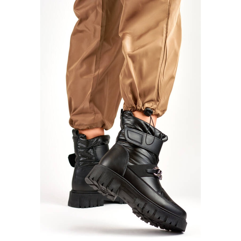 Bottes de neige pour femmes avec chaîne velcro, noires JH-5B 1