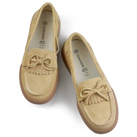 Mocassins femme en cuir avec nœud, beige Goodin GD-SW4005BE 1 Mocassins femme en cuir avec nœud, beige Goodin GD-SW4005BE 1