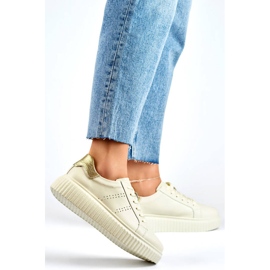 Chaussures de sport en cuir sur plateforme pour femme, beige GD-RS2007BE 2