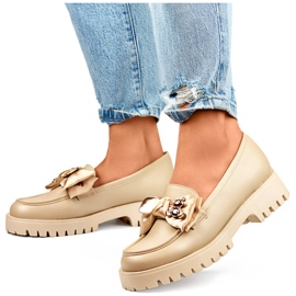 Mocassins femme avec nœud, mocassins avec ours en peluche, beige 2306BE 1