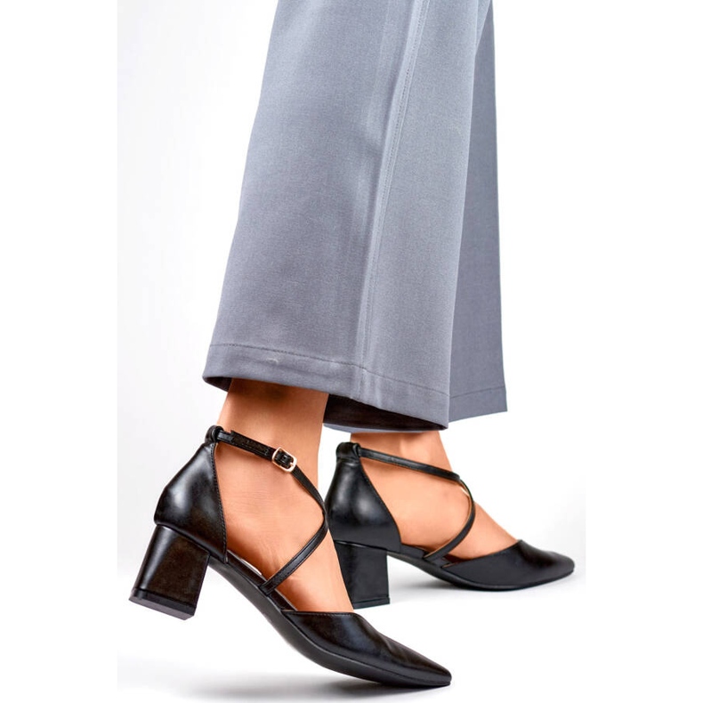 Escarpins femme à brides sur talon bas, noir GD-FL1150B 1