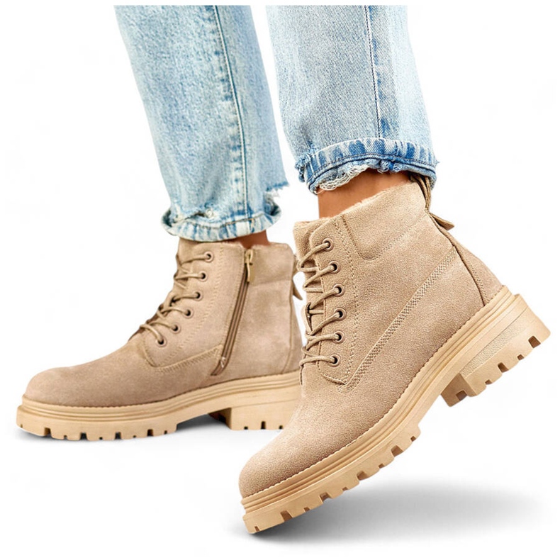 Bottines isolées en daim pour femme, beige A5201-39BE 1
