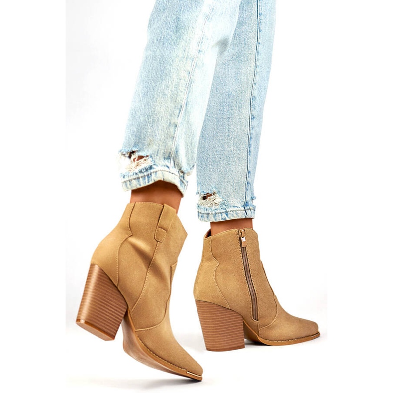 Santiags en daim à talon haut pour femme, beige A5618BE 2