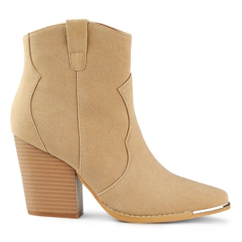 Santiags en daim à talon haut pour femme, beige A5618BE 5