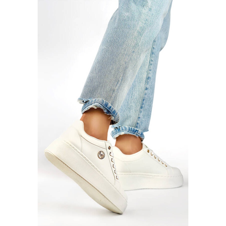 Baskets blanches à semelle épaisse pour femme TL251-9W 1