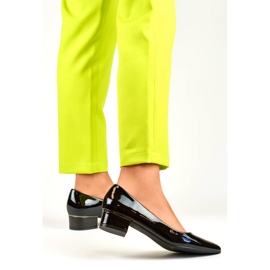 Escarpins femme à bout pointu et talon bas, noir verni, GD-XR106C-B le noir 1
