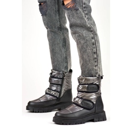 Bottes de neige femme métallisées noires et argentées à velcro JH-1Si 2