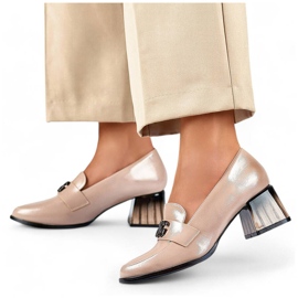 Chaussures élégantes en cuir verni à talon haut pour femme, beige GD-FL479-D.BE 1