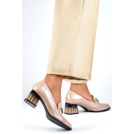 Chaussures élégantes en cuir verni à talon haut pour femme, beige GD-FL479-D.BE 2