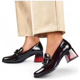 Chaussures élégantes en cuir verni à talon haut pour femme, noir GD-FL477-B 1