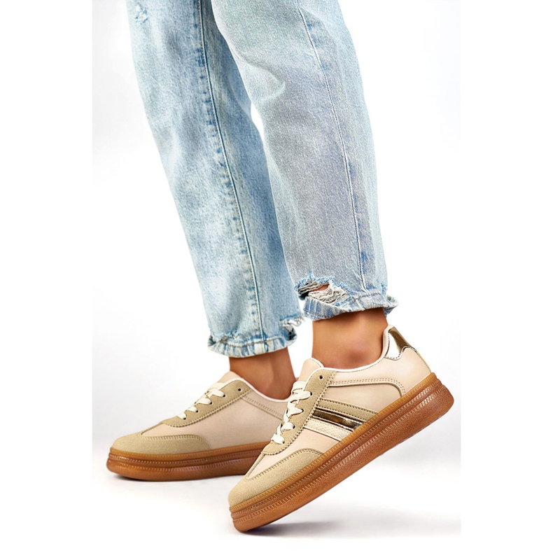 Chaussures de sport à semelle épaisse pour femme, beige A185BE 2