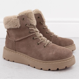 Bottes en cuir pour femmes avec fourrure sur la plateforme marron Rieker 70402-24 beige 2