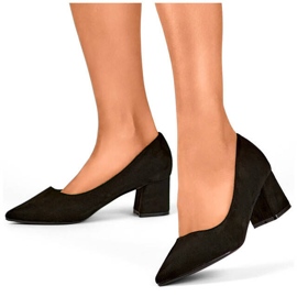 Escarpins pour femmes à bout pointu et à talon bas en daim noir KJ-10B le noir 1