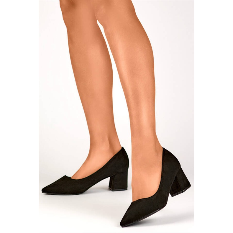 Escarpins pour femmes à bout pointu et à talon bas en daim noir KJ-10B le noir 2