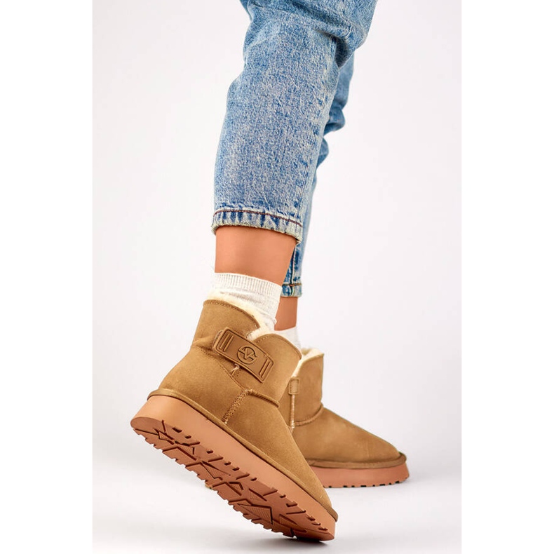 Bottes de neige à enfiler en daim pour femme, beige 25-97951BE 2