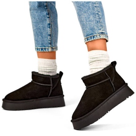 Bottes de neige en cuir et daim pour femme, noir XF-159B 1