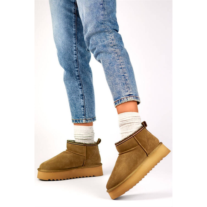 Bottines en cuir pour femme, bottes de neige en daim marron YU9001KH brun 2