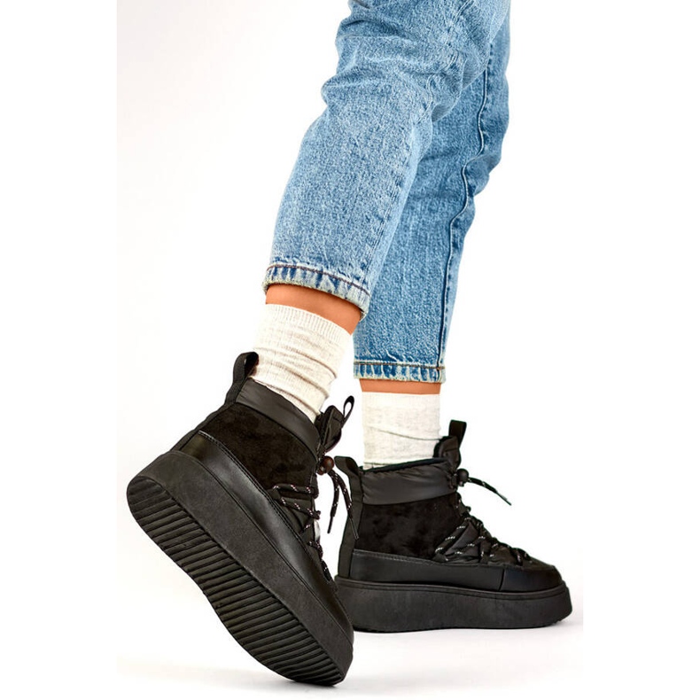 Bottines de neige à lacets et semelle épaisse pour femme, noir 24-72302B le noir 2