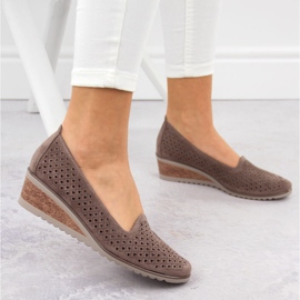 Chaussures compensées ajourées en daim pour femme, marron, Potocki SZ12306 brun 5