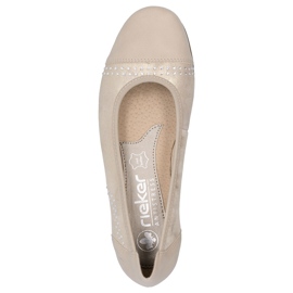 Ballerines en cuir féminines avec zircons confortables or / beige Rieker L9353-62 1