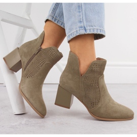 Bottes pour femmes sur le pilier de l'ouverture en daim beige sombre M. Daszyński SA217-6 4