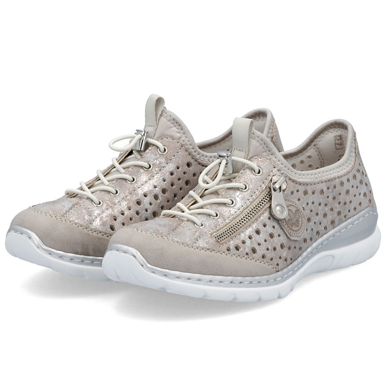 Chaussures féminines confortables OpenWork Beige Silver plaqué Rieker L32P6-90 1