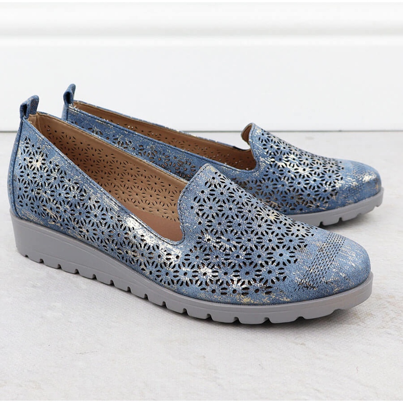 Chaussures des femmes sur l'élévation des dortoirs dorés ouverts M. Daszyński MR1628-20 bleu 2