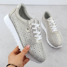 S.Barski Chaussures en cuir pour femmes sur la plateforme ouverte Złote S. Barski LR51-927 doré 1