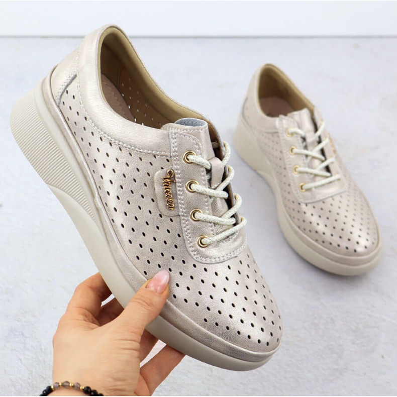 Chaussures en cuir ouverte pour femmes, Golden Vinceza 7890 doré 1