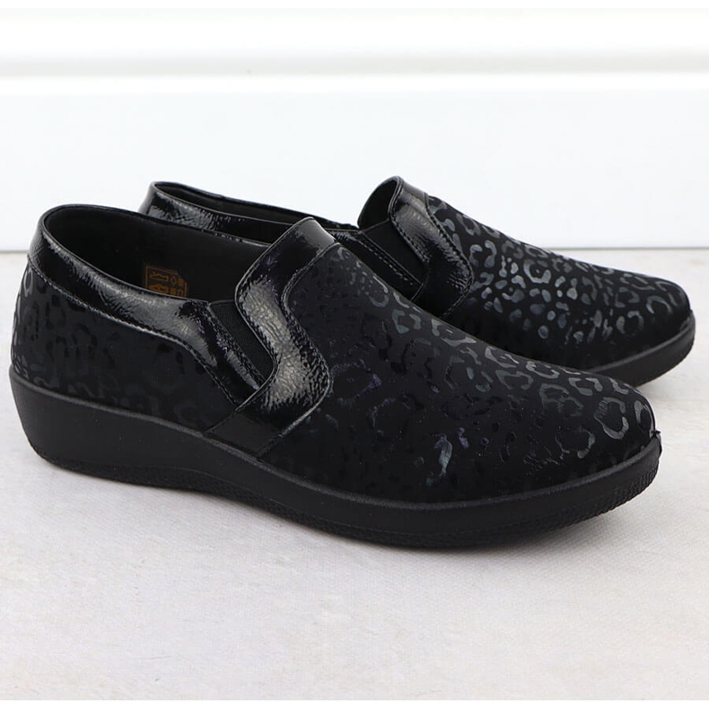 Chaussures confortables pour femmes en imprimé léopard inséré unisoft 8910 noir 2