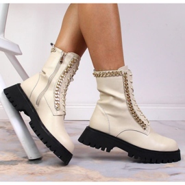 Bottines en cuir avec une chaîne isolée Artiker W HBH40 beige 13