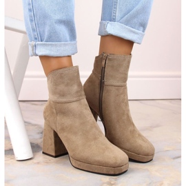 Bottines isolées en daim à talon haut et plateforme M.Daszyński W SAN24B, beige 12