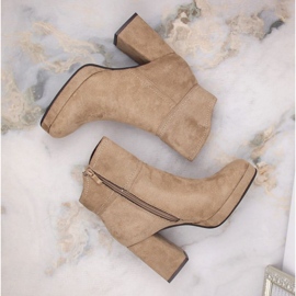 Bottines isolées en daim à talon haut et plateforme M.Daszyński W SAN24B, beige 13