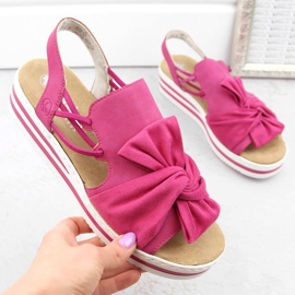 Sandales à plateforme confortables Rieker W RKR687 fuchsia rose 12