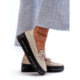 Mocassins Femme En Cuir Brillant Sur La Plateforme Avec Décoration S.Barski LR750 Or doré 2