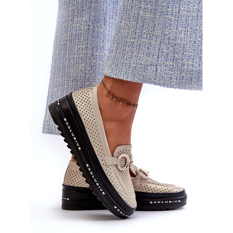 Mocassins Femme En Cuir Brillant Sur La Plateforme Avec Décoration S.Barski LR750 Or d'or 2