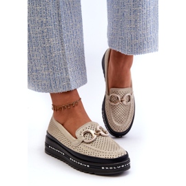 Mocassins Femme En Cuir Brillant Sur La Plateforme Avec Décoration S.Barski LR750 Or doré 1