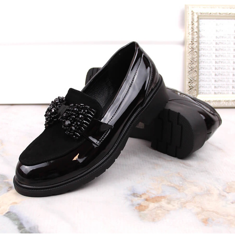 S.Barski Mocassins femme laqués lords avec un noeud noir S. Barski le noir 2 S.Barski Mocassins femme laqués lords avec un noeud noir S. Barski le noir 2