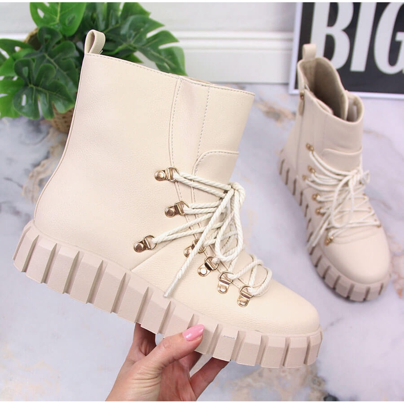 Bottes plateforme chaudes pour femmes, beige Potocki WOL108B 2