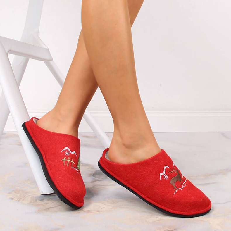 Chaussons de maison pour femmes en feutre de laine rouge Big Star KK276017 1