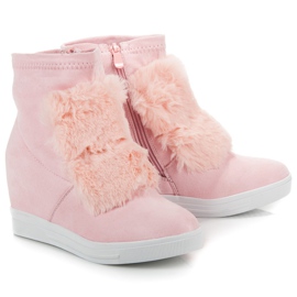 Baskets compensées avec fourrure rose 2