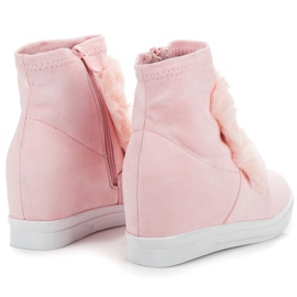 Baskets compensées avec fourrure rose 1
