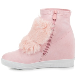 Baskets compensées avec fourrure rose 4