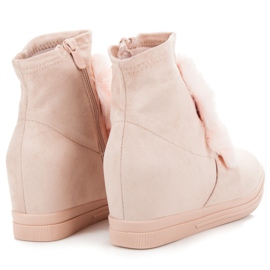Baskets compensées avec fourrure rose 3