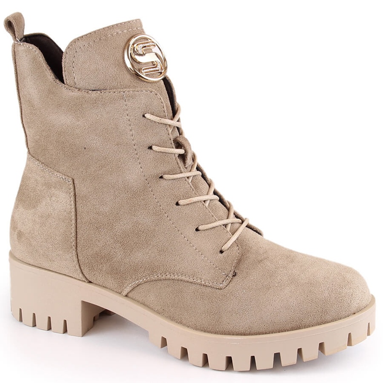 M. DASZYŃSKI Bottines en daim à talon haut et plateforme, isolées beige M.Daszyński MR1813-38 1