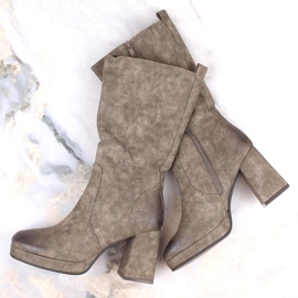 Bottines isolées à talons hauts pour femme Jezzi RMR2288-5 avec élastique kaki vert 5