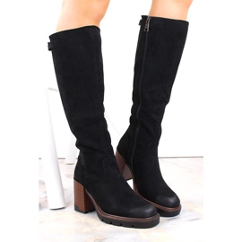 Bottines femme en daim noir à talons hauts et plateforme, Vinceza 58106 le noir 4
