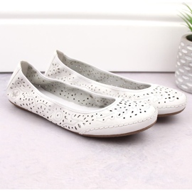 Ballerines ajourées confortables en cuir pour femme, blanc Rieker 41460-80 blanche 13